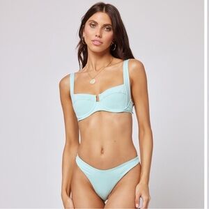 LSpace Camellia underwire bikini top and bottom in bright teal size M